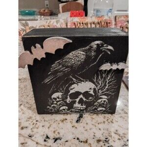 Handcrafted shelf desk sitter skull raven bats